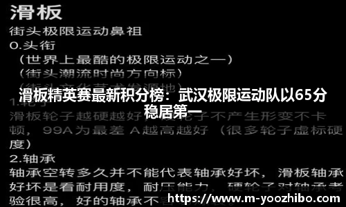 滑板精英赛最新积分榜：武汉极限运动队以65分稳居第一